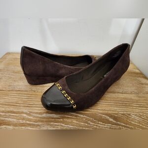Anne Klein Moxy Slip-on wedge heel size 9.5 dark brown fabric